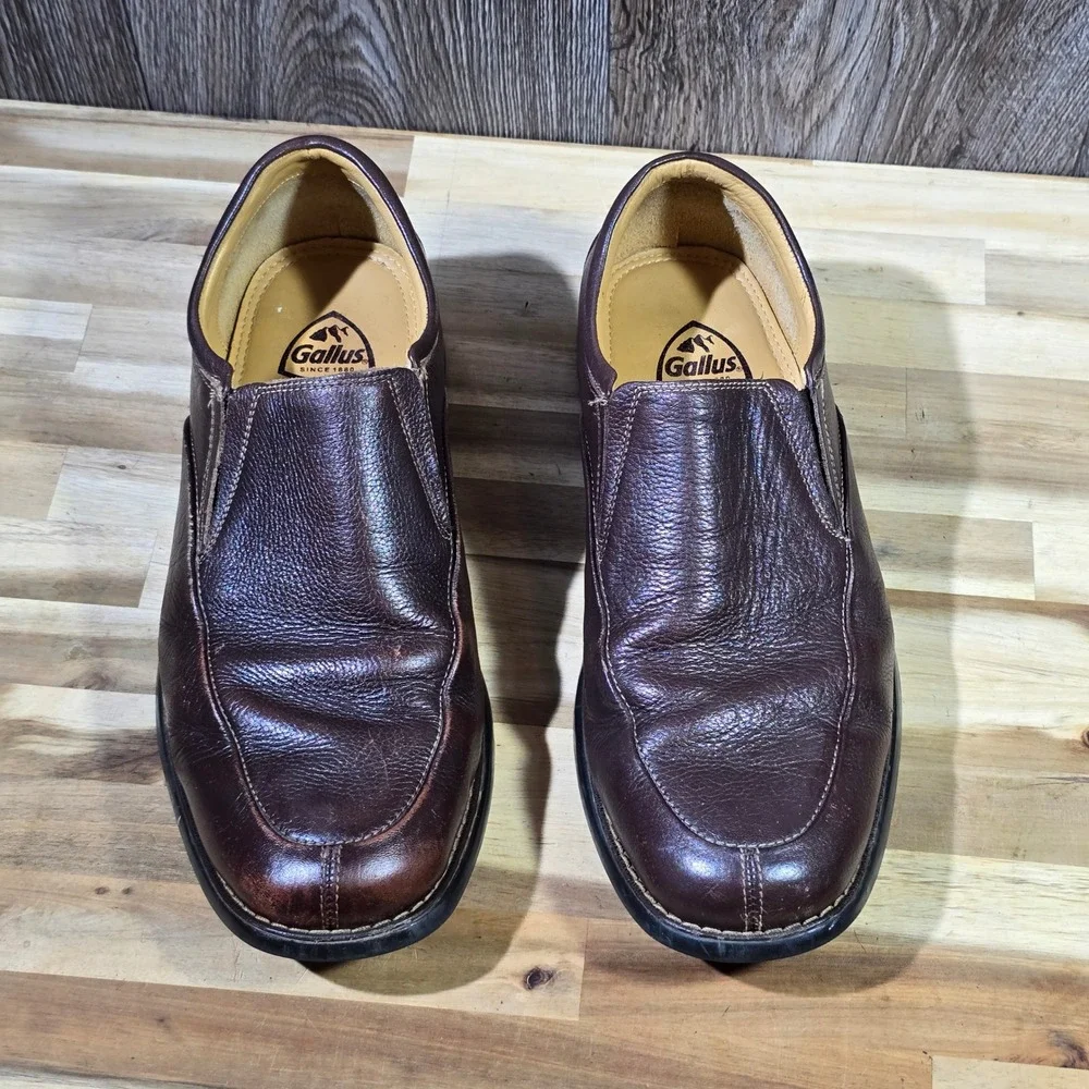 Gallus Men's Brown Leather Slip On Loafers Size 10.5 Comfort‎ Dress Shoes Ortho
